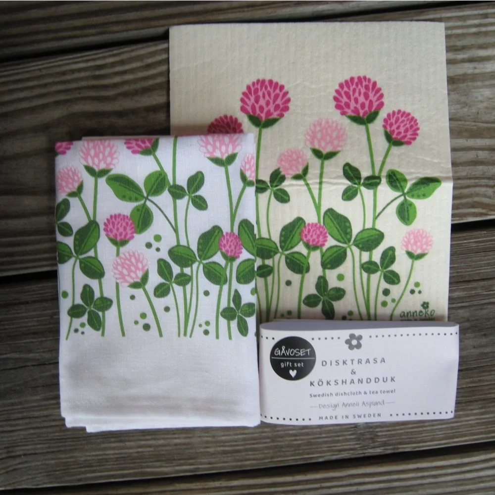 Pink Clover & Green Leaf Kitchen Cloth towel